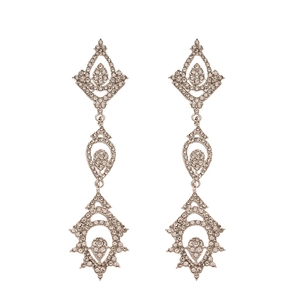 Boucles d'oreilles pendantes argentées avec diamants géométriques et franges pour femme