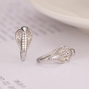 S925 sterling silver cobra snake hoop earrings with green crystal eyes for men and women