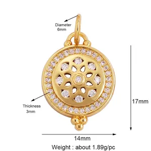 Ciondolo a fiore celestiale dorato con zirconi bianchi diametro 14mm dimensioni