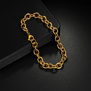 Bracelet à maillons en O épais en acier au titane doré avec un fermoir mousqueton robuste