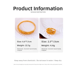 Size guide for vintage sand gold flower ring and bracelet set with cubic zirconia