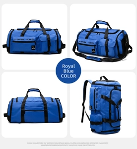 Detail view of Klein Blue travel bag showing dual handles and adjustable shoulder strap