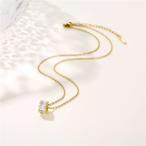 18K gold plated necklace with three rectangle zircon pendants on a minimalist chain