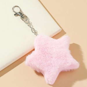 Star-shaped plush keychain in soft pink with silver lobster clasp for bags and keys