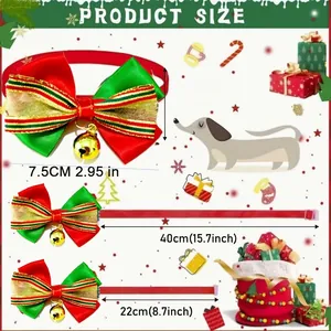 Christmas pet collar with bell and bowknot, adjustable size 22-40cm for cats and dogs