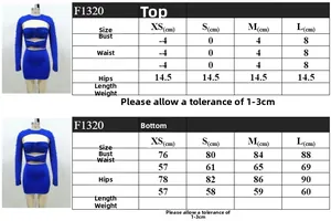 Detailed size guide for the blue deep V long sleeve cutout bodycon evening mini dress