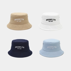 Brooklyn Embroidery Washed Cotton Bucket Hat Wide Brim Breathable Sun Protection Casual Fisherman Hat For Women Men