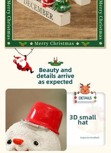 Macro detail of snowman ornament with red hat and delicate festive resin texture