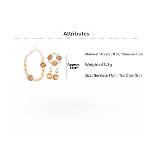 Detail view of acrylic jewelry set featuring amber beads with technical size specifications
