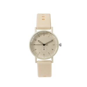 Minimalist beige silicone strap quartz watch with heart-shaped hands for women and students