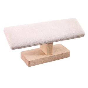 T-bar wooden watch and bracelet display stand with premium beige fabric jewelry holder