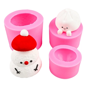 3D snowman and bun silicone molds set for DIY fondant soap candle and gypsum crafts