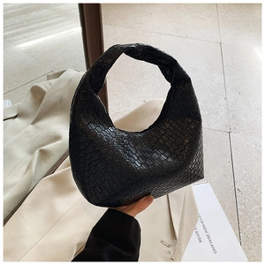 Sac À Main Hobo Tissé En Cuir PU Sac À Bandoulière Sous L'Aisselle Pour Femmes Mode Polyvalent Forme Demi-Lune Style Français