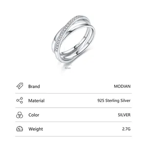 S925 sterling silver triple interlocking ring with pave zircon micro-inlay design