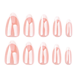 30-piece short almond-shaped press-on nails with a minimalist pink French ombre finish