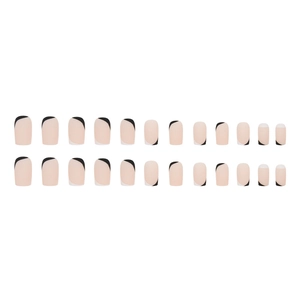 Minimalistische zwart-witte french style plaknagels in halflange vierkante pasvorm