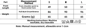 Detailed size chart for beaded camisole top with chest and length measurements