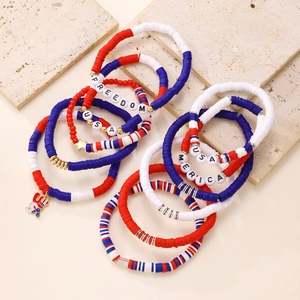Independence Day bracelet set with red white blue clay beads and USA freedom charms