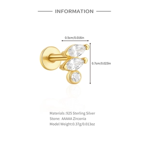 Macro detail of S925 sterling silver gold leaf earring with AAAAA zirconia stones