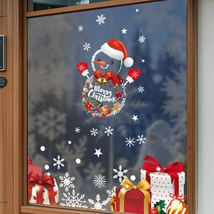 Stickers électrostatiques de Noël avec bonhomme de neige et flocons pour décoration vitrine