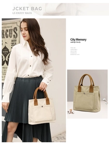 Canvas tote bag for women, casual handbag with top handles and front pocket for daily use.