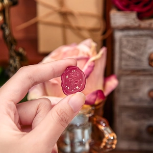 Vintage burgundy wax seal sticker with rose relief and gold foil for gift decoration