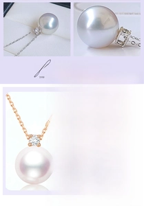 Détail macro d'un collier de perles rondes avec zircon à quatre griffes sur acier titane