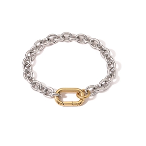 Two-tone 18K gold plated stainless steel chunky chain bracelet with oval gold clasp