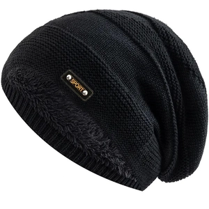 Winter Strickmütze Für Herren Damen Dickes Fleece Gefüttert Warme Beanie Sport Leder Patch Thermische Kopfbedeckung