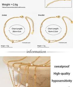 Detailed size chart for stainless steel jewelry with fresh water pearls and star charms