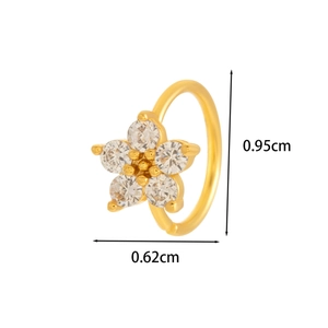 Detailed view of golden 20G titanium steel nose stud with a 6.2mm flower zircon inlay