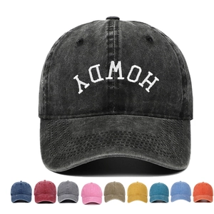 Howdy Embroidery Baseball Cap Vintage Washed Cotton Adjustable Dad Hat Distressed Retro Style Outdoor Casual Headwear