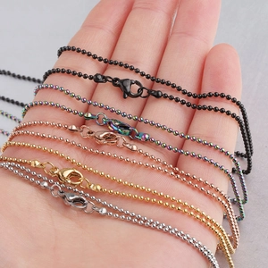 Handheld stainless steel bead chains with lobster clasps in black, gold, and silver finishes