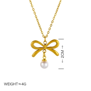 Collier nœud doré minimaliste avec pendentif perle blanche, breloque de 2 cm de large