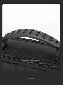 Close-up of durable non-slip handle and smooth metal zipper on black nylon bag