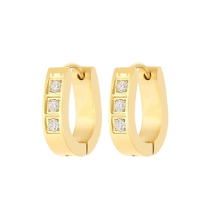 Boucles d'oreilles dorées en forme de U avec incrustation verticale de zircon