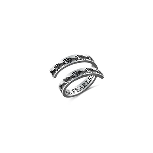 Bague en acier argenté pour homme avec motif de vagues et gravure interne BE FEARLESS
