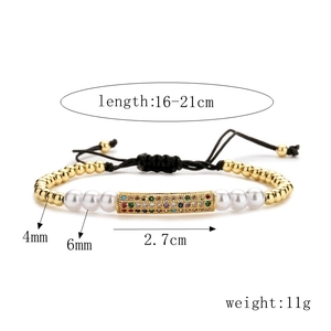 Detail view of woven bead bracelet with dimensions 16-21cm and 11g weight specs