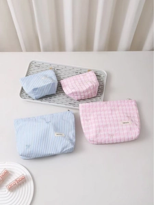 Trousse Maquillage Toile Jacquard Organisateur Voyage Plaid Rayures Broderie Nœud Pochette Fermeture Éclair Pour Femmes
