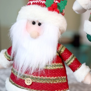 Classic plush Santa Claus doll with striped hat and knit sweater Christmas decoration