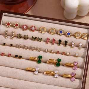 18K gold plated stainless steel floral earrings set with colorful zircon stones