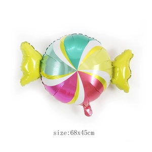 Candy shaped foil balloon with colorful stripes for birthday decor, size 68x45cm