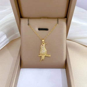Bird Pendant Necklace Gold Plated Stainless Steel Chain Copper Pave Cubic Zirconia Elegant Jewelry For Women