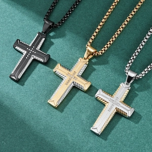 Hip hop tire-patterned cross necklaces in gold, silver, and black with small stone center