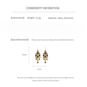 Detailed size and material chart for vintage gold floral tassel earrings with dimensions