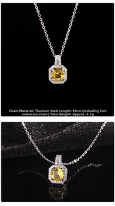Detail of titanium steel perfume bottle necklace with yellow zircon and pavé crystals
