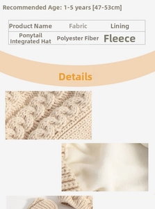 Detail view of cable knit pattern and warm polar fleece lining on beige winter hat