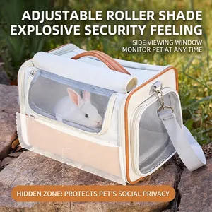Portable Pet Carrier Bag Breathable Mesh Canvas Leather Travel Shoulder Handbag For Cat Rabbit Small Animals Foldable