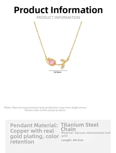 Detail view of tulip pendant dimensions and material specs for gold plated necklace