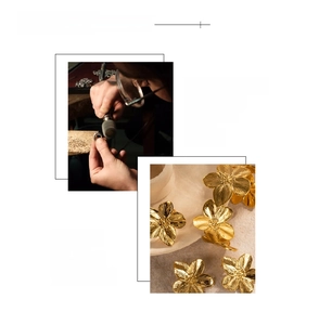 Detail of 18K gold-plated floral jewelry with vacuum plating and hand-polished finish